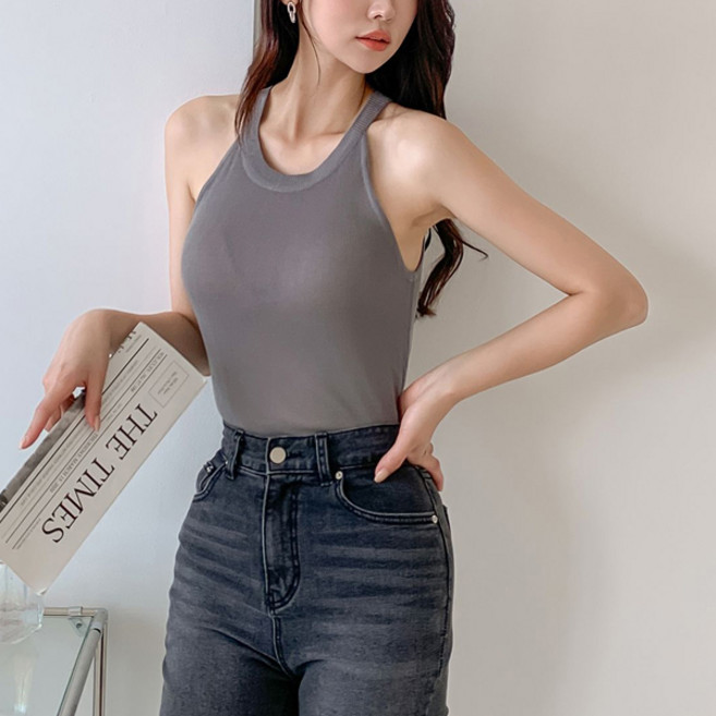 針織女款簡約基本繞頸Iris無袖上衣