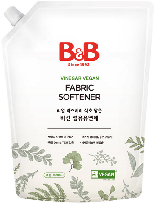 비앤비 유아 무향 비건 섬유유연제 리필형, 1.5L, 1개