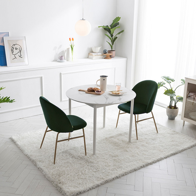 리바트 로티르 마블 원형식탁 + 세레나 체어 2p 세트 방문설치, 화이트(식탁), 딥그린 + 골드(의자), 일반의자 2