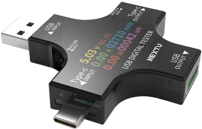 넥스트유 5in1 USB C타입 A타입 전압 전류 측정 테스터기 NEXT-VA03, 1개