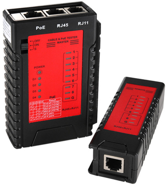 넥스트유 POE RJ45 RJ11 랜 케이블 테스터기 NEXT-478PT, 블랙 + 레드, 1개