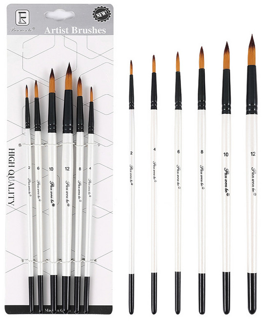 동아피엠에스 나일론 아트 브러쉬 둥근 붓 6종 세트, 2호, 4호, 6호, 8호, 10호, 12호, 1세트