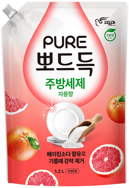 피죤 퓨어 뽀드득 주방세제 자몽향, 1개, 1.2L