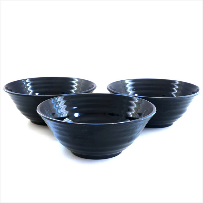 세화통상 크라운 멜라민 그릇 면기, 검정색, 3개