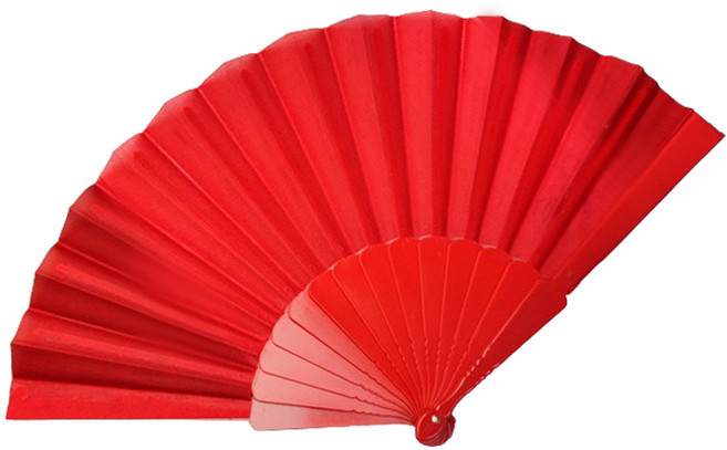 모어블 무지 휴대용 접이식 부채 42cm, 레드, 1개