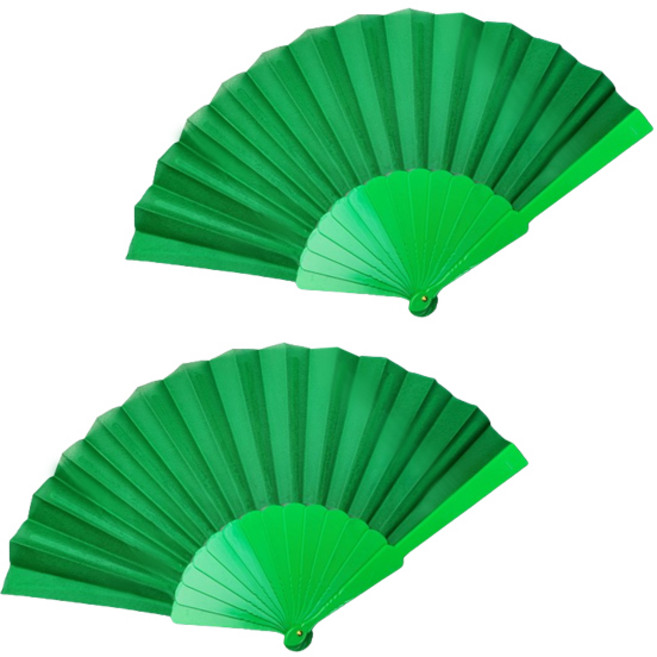 모어블 무지 휴대용 접이식 부채 42cm, 그린, 2개