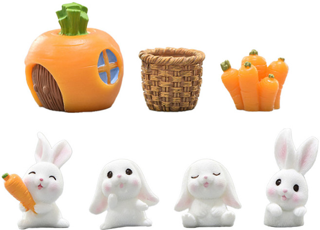 아쿠아비 수족관 토끼마을 미니어처 장식 세트 피규어, 1세트