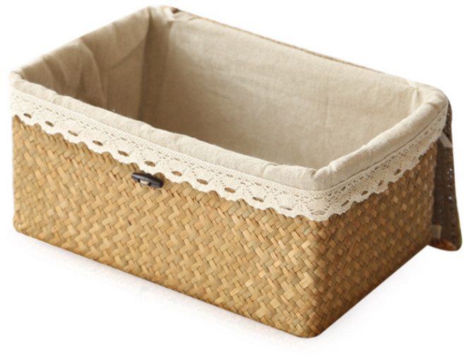 내일의공간 뚜껑 사각 라탄 바구니 + 커버 세트, 네츄럴, 1세트