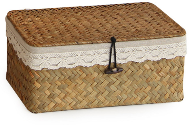 내일의공간 뚜껑 사각 라탄 바구니 + 커버 세트, 네츄럴, 1세트