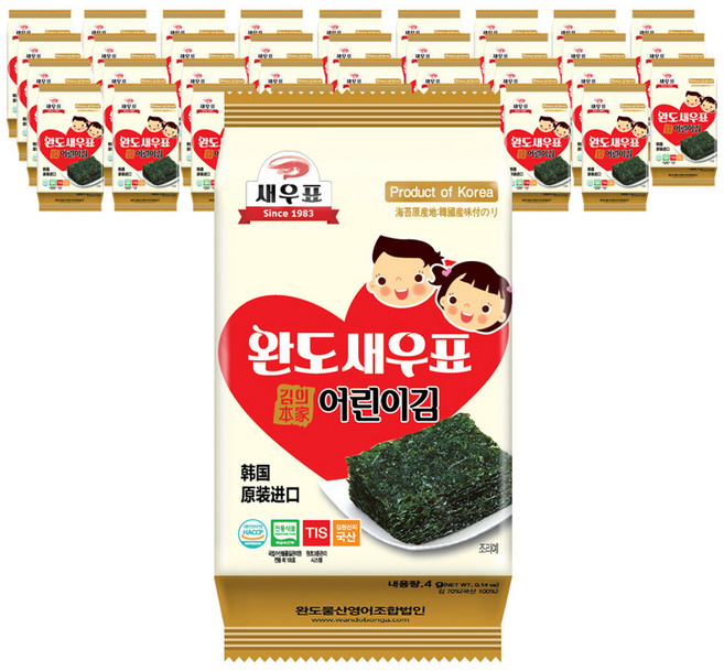 새우표 완도 어린이 도시락김, 4g, 36개