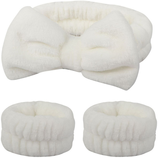 조니프리 세안 헤어밴드 손목타올 세트, 화이트, 1세트