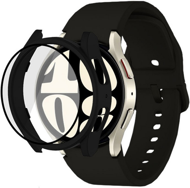 루아러블 갤럭시워치 액정보호 강화유리 필름 풀커버 케이스 + 실리콘 스트랩 세트, 블랙, 1개