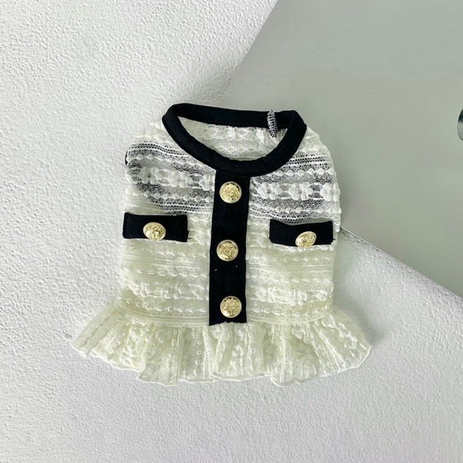 쥬비코 강아지 샤 시스루 망사 크롭 티셔츠, 화이트, 1개