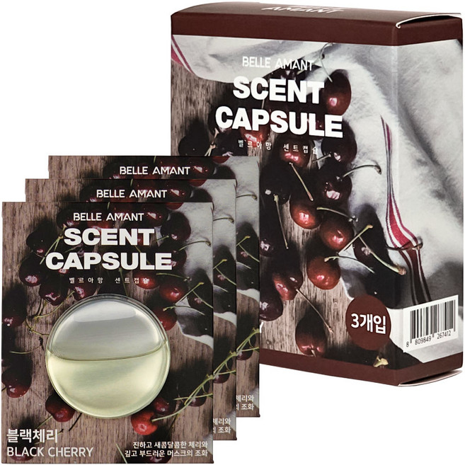 벨르아망 센트캡슐 차량용방향제 리필키트 4ml 3개입, 1세트, 블랙체리