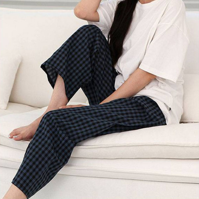 글램공감 여성용 지지미 무무 체크 9부 파자마 바지