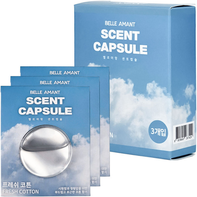 벨르아망 센트캡슐 차량용방향제 리필키트 4ml 3개입, 1세트, 프레쉬 코튼