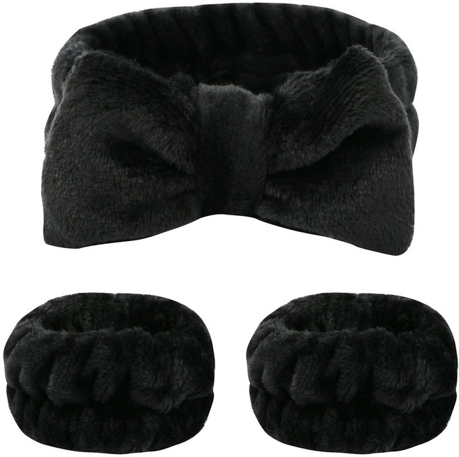 조니프리 세안 헤어밴드 손목타올 세트, 블랙, 1세트