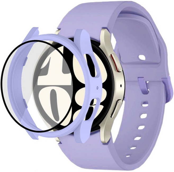 루아러블 갤럭시워치 액정보호 강화유리 필름 풀커버 케이스 + 실리콘 스트랩 세트, 라이트퍼플, 1개
