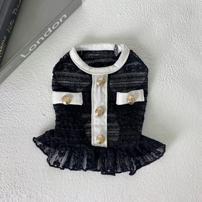 쥬비코 강아지 샤 시스루 망사 크롭 티셔츠, 블랙, 1개