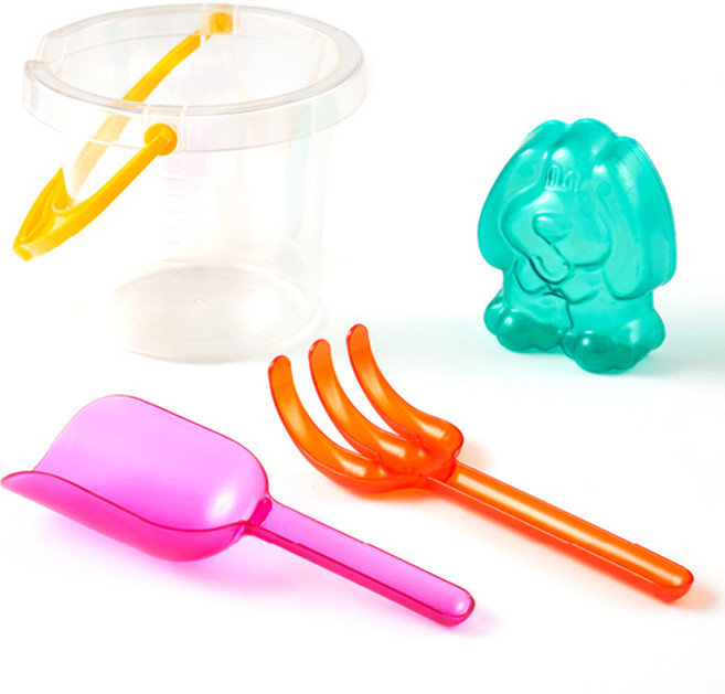 마이리틀타이거 댄토이 모래놀이 물놀이 버킷 + 삽 + 갈퀴 + 몰드 세트, 투명 + 랜덤 발송, 130g, 1세트