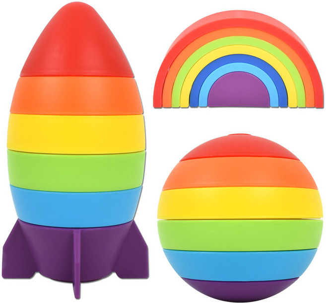 오즈토이 트리플 레인보우 쌓기 3종 로켓+공+무지개, 혼합색상, 1세트