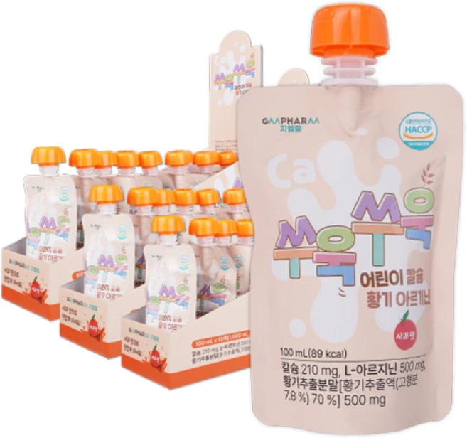 지엠팜 쑤욱쑤욱 어린이 칼슘 황기 아르기닌 10p, 100ml, 30개, 사과맛 - 쿠팡