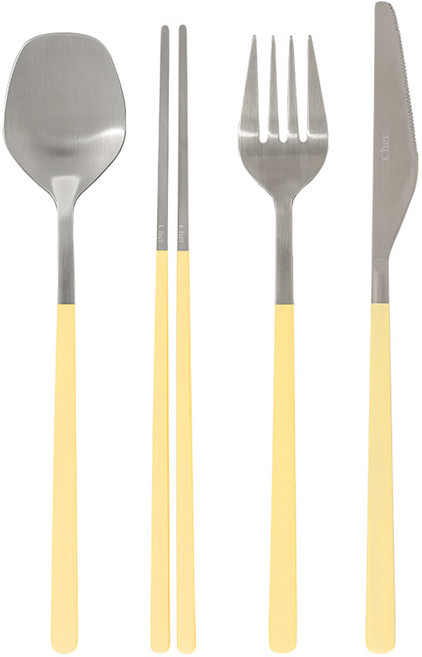 메종오브제 시에르 딜라잇 1인 커트러리세트, 버터옐로우, 디너스푼 + 젓가락 + 디너포크 + 디너나이프, 1세트