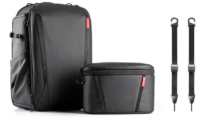 피지테크 원모2 카메라 백팩 25L P-CB-110 + 카메라 스트랩 P-CB-126 세트, 블랙, 1개