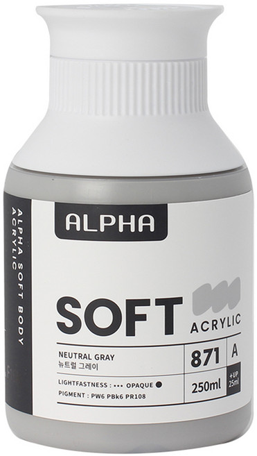 알파색채 소프트바디 아크릴물감 A 871 Neutral Gray, 250ml, 1색
