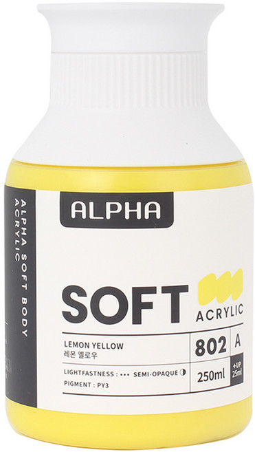 알파색채 소프트바디 아크릴물감 A 802 Lemon Yellow, 250ml, 1색