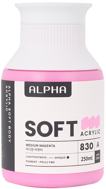알파색채 소프트바디 아크릴물감 A 830 Medium Magenta, 250ml, 1색