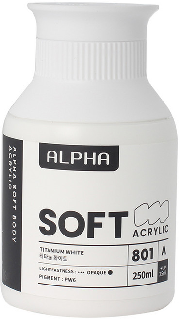알파색채 소프트바디 아크릴물감 낱색 A 801 Titanium White, 250ml, 1색