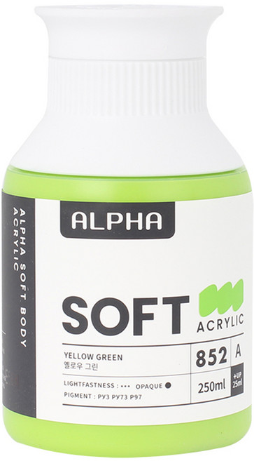 알파색채 소프트바디 아크릴물감 낱색 A 852 Yellow Green, 250ml, 1색