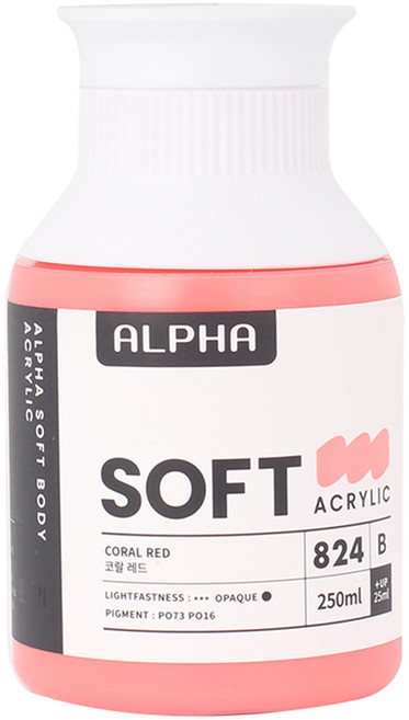 알파색채 소프트바디 아크릴물감 B 824 Coral Red, 250ml, 1색