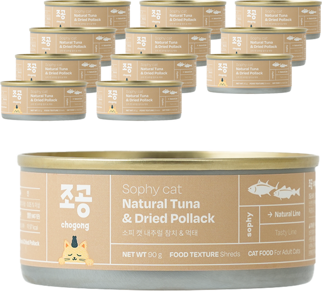 조공 어덜트 소피 캣 내추럴 습식캔, 참치+먹태, 90g, 12개