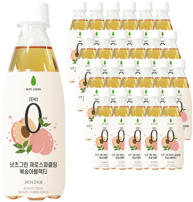 넛츠그린 제로스파클링 복숭아블랙티, 340ml, 24개