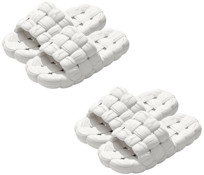 블럭마트 여성용 퀼팅 욕실화, 화이트, 2개