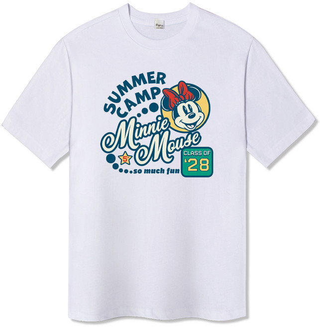 ILLUSO 男女通用 迪士尼 Summer Camp 短袖棉質T恤, 白色