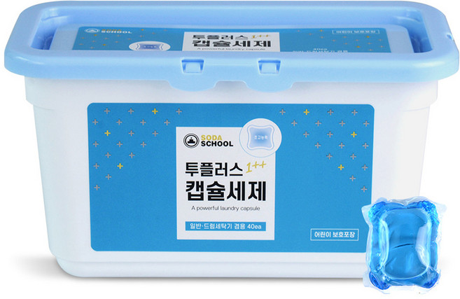소다스쿨 투플러스 캡슐 세탁세제 프레시향, 40개입, 1개