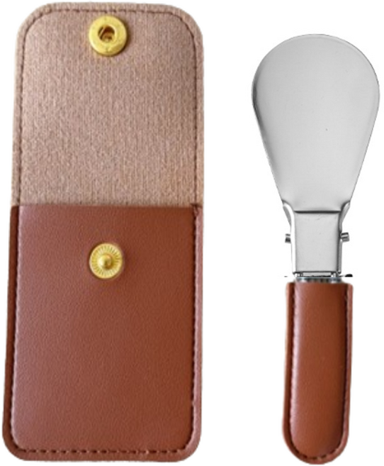 바코젤 휴대용 접이식 폴딩 포켓 가방 가죽 구두주걱 구두칼 세트, 포켓브라운, 1세트