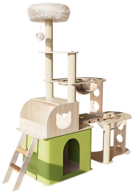 AOYI 奧藝 加長版雙太空艙夢幻貓別墅 150x40x140cm 聚酯纖維+304不銹鋼碗+牛津布+MDF板材, 雙太空艙, 1個