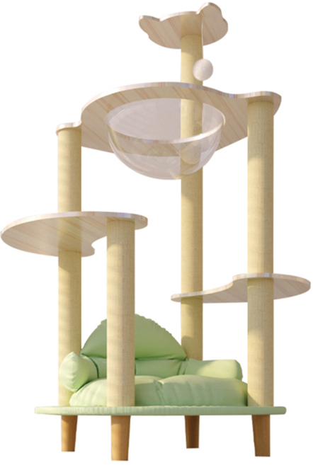 AOYI 奧藝 公主風大型太空艙木質貓跳台 60 x 50 x 115cm 7.3kg, 原木色, 1個