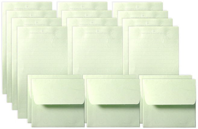 한지 미니 레인보우 편지지 12p + 봉투 6p 세트, 그린, 1세트