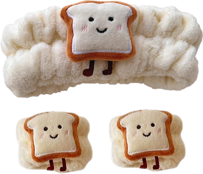 다정다감 캐릭터 세안 헤어밴드 19 x 5 cm + 손목밴드 2p, 식빵, 1세트