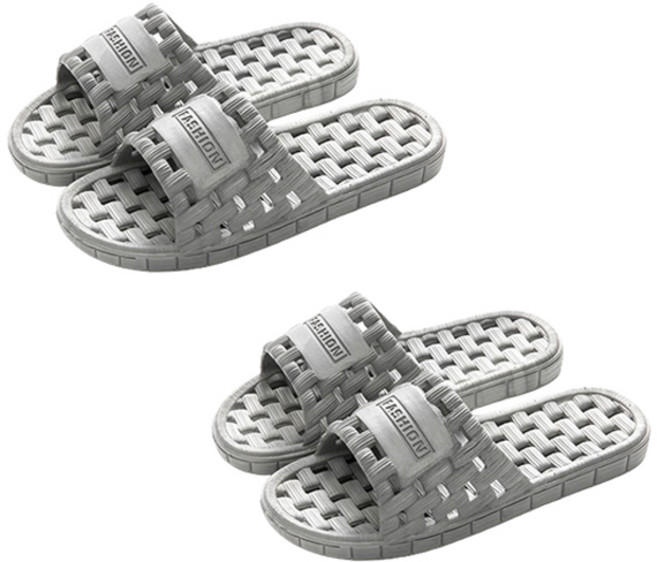 블럭마트 격자패턴 욕실화 남성용, 그레이, 2개