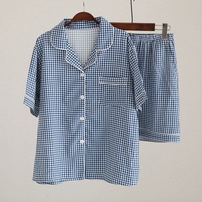 글램공감 커플용 냉감 요루체크 포슬 반팔 잠옷 상하 세트