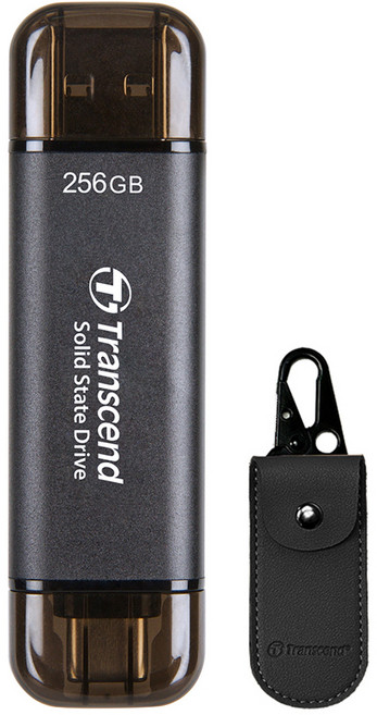 Transcend 創見 超小型外接SSD ESD310 + 專用收納包組合, 256GB, 黑色