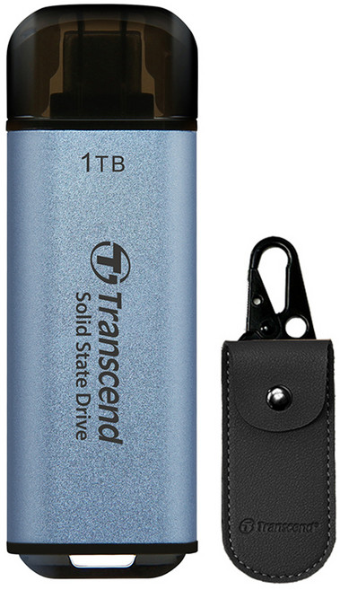 트랜센드 초소형 USB-C 외장SSD ESD300 + 전용 파우치 세트, 1TB, 스카이 블루