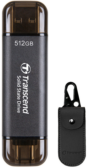 Transcend 創見 超小型外接SSD ESD310 + 專用收納包套組, 512GB, 黑色