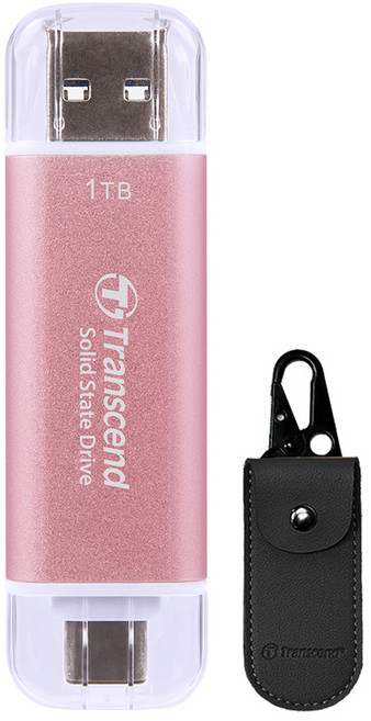 Transcend 創見 超小型外接SSD ESD310 + 專用收納包套組, 1TB, 粉紅色